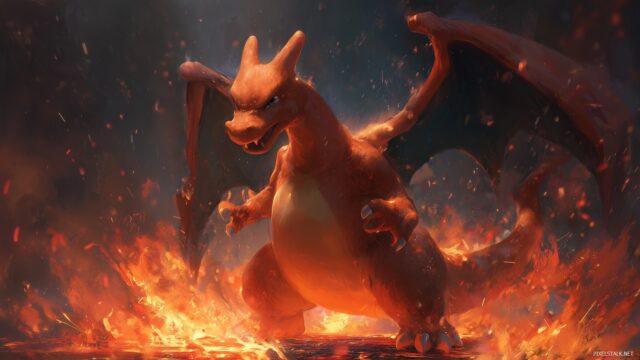 Free Pokemon Charizard HD Desktop Background, Charizard In A Majestic Pose With Molten Lava Surrounding Him