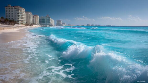 Free download Cancun Wallpapers HD, A beautiful representation of Cancun shoreline with soft waves and a picturesque beach ambiance.