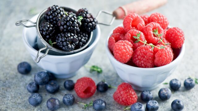 Fresh Blackberries Raspberries And Blueberries In White Bowls Blackberry Wallpapers Background