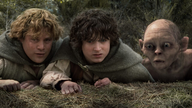 Frodo And Companions In A Tense Moment Wallpaper