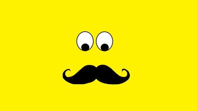 Funny Mustache Wallpaper with Cartoon Eyes on Bright Yellow Background