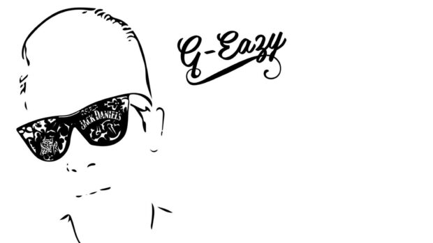 A black and white artistic design of G Eazy wearing sunglasses, HD Desktop Wallpaper
