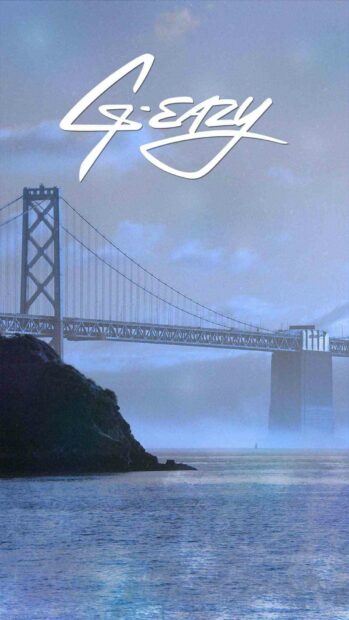The G Eazy signature is displayed above a foggy bay bridge over calm water at dusk, HD Phone Wallpaper