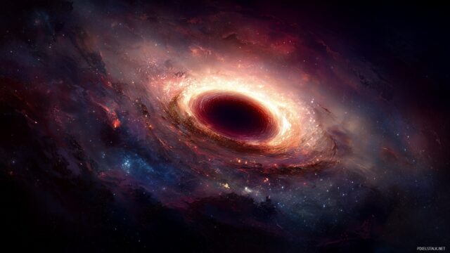 Galactic Black Hole Scenery, An Awe Inspiring View Of A Black Hole At The Center Of A Rich Galactic Scene
