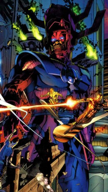 The image shows Galactus confronting cosmic superheroes in an intense scene, HD Mobile Wallpaper