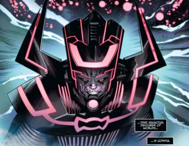 The image shows Galactus with glowing armor and a cosmic background, HD Desktop Wallpaper