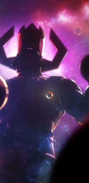 A cosmic figure of Galactus surrounded by planets and stars in space, 2K Phone Wallpaper