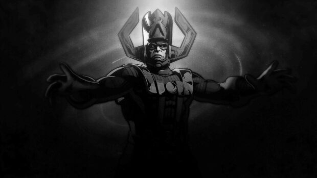 Galactus stands with arms extended in a dark cosmic scene, 4K Desktop Wallpaper
