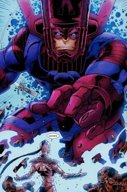 Galactus reaching out towards a figure in a cosmic setting in this Galactus wallpapers comic art, HD Mobile Wallpaper