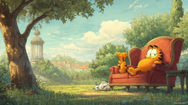 Garfield Wallpaper, A Cozy Depiction Of Garfield And Odie Enjoying A Peaceful Afternoon In The Park