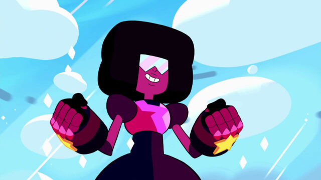 Garnet Steven Universe Wallpaper with Confident Pose and Blue Sky Background
