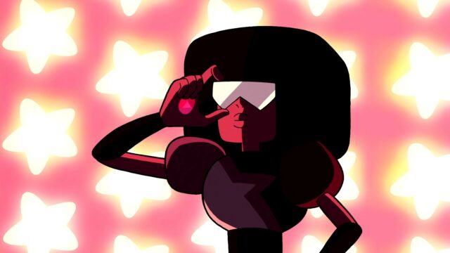 Garnet Steven Universe Wallpaper with Pink Starry Background and Confident Pose