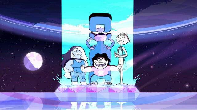 Garnet Steven Universe Wallpapers Featuring Main Characters on Crystal Platform in Space Background