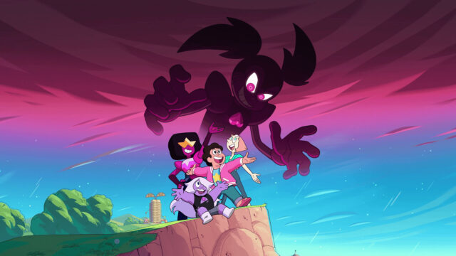 Garnet and Steven Universe Characters Facing Shadowy Villain Wallpaper