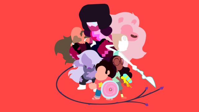Garnet and Steven Universe Characters Group Wallpaper on Red Background
