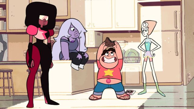 Garnet and Steven Universe Characters in Kitchen Scene Wallpaper