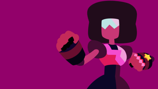 Garnet from Steven Universe Minimalist Wallpaper in Dark Purple Background