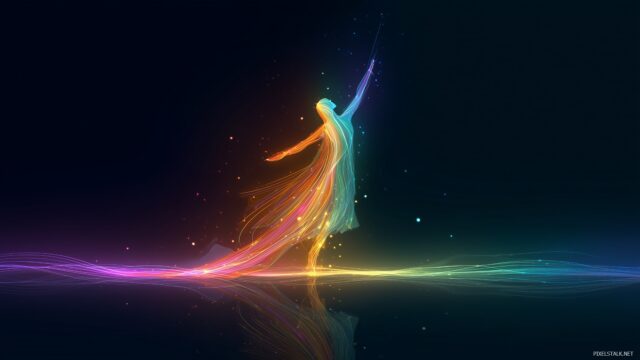 Gay Pride Desktop Wallpaper HD, Silhouette Of A Dancing Figure With Streams Of Rainbow Light All Around