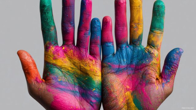 Gay Pride Full HD Desktop Wallpaper, A Close Up Of Hands Painted In Rainbow Colors Against A Plain Background
