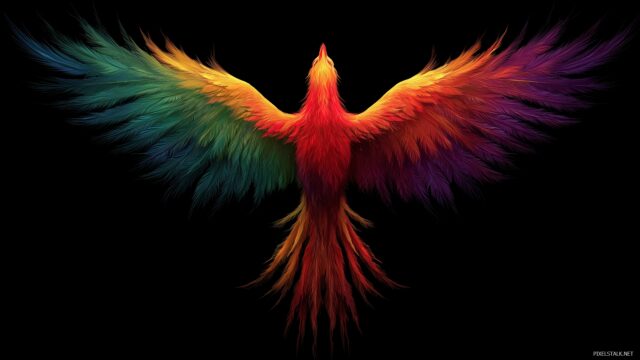 Gay Pride HD Wallpaper, A Phoenix Rising With Rainbow Feathers Symbolizing Rebirth And Pride