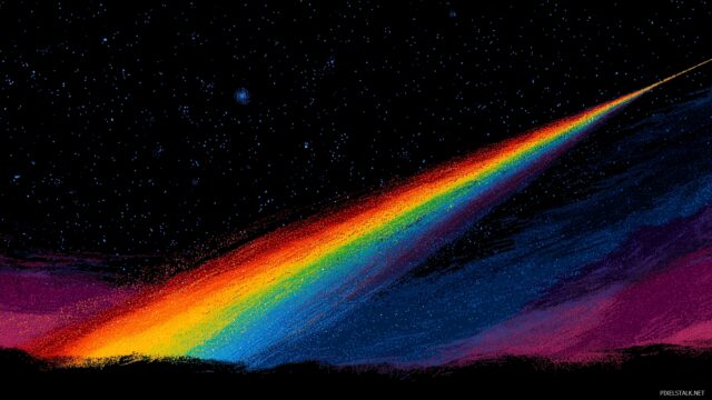 Gay Pride High Definition Desktop Wallpaper, Starry Night Sky With A Vibrant Rainbow Shooting Star
