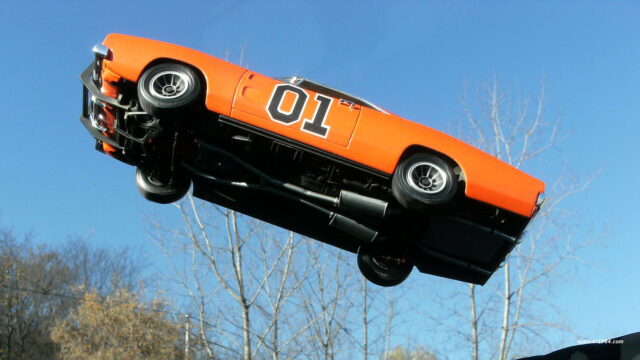 General Lee Car Wallpaper Dodge Charger Jumping in Clear Blue Sky