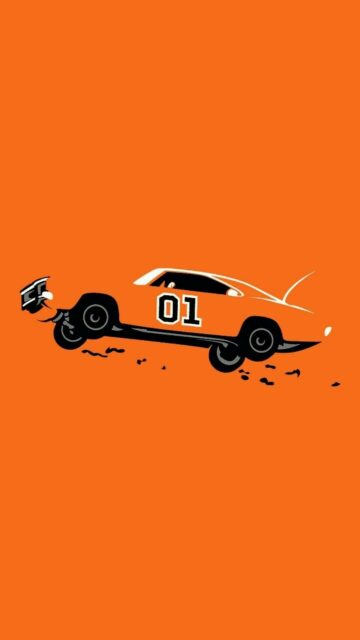 General Lee Car Wallpaper Minimalist Orange Background with Classic 01 Design