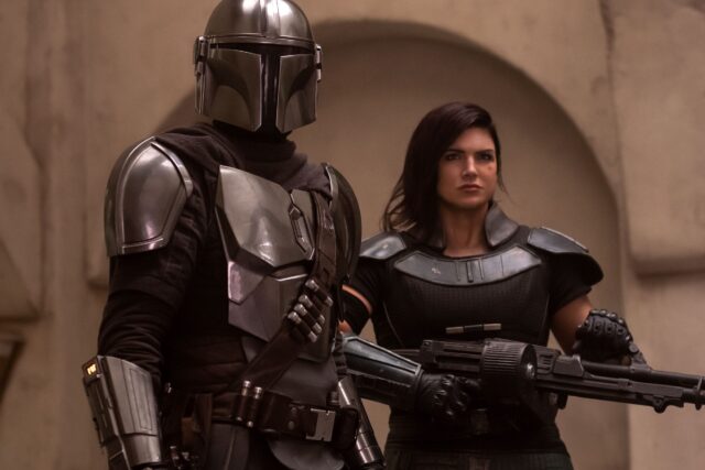 Gina Carano as Cara Dune and The Mandalorian Armor Scene Wallpaper