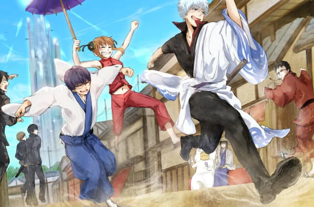 Gintama The Final Characters Celebrate In Vibrant Scene Wallpaper