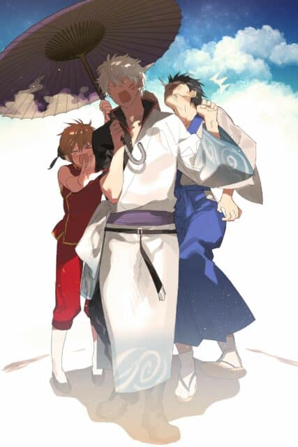 Gintama The Final Trio Under Umbrella Scene Wallpaper