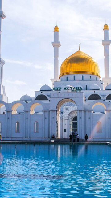 Golden Domes Of Astana Kazakhstan Mosque Reflection Wallpaper