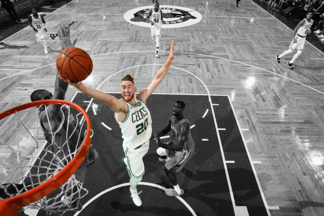 Gordon Hayward Celtics Dunk Wallpaper in Action on Basketball Court