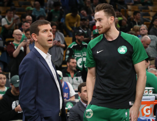 Gordon Hayward Talking with Coach During Celtics Game Wallpaper