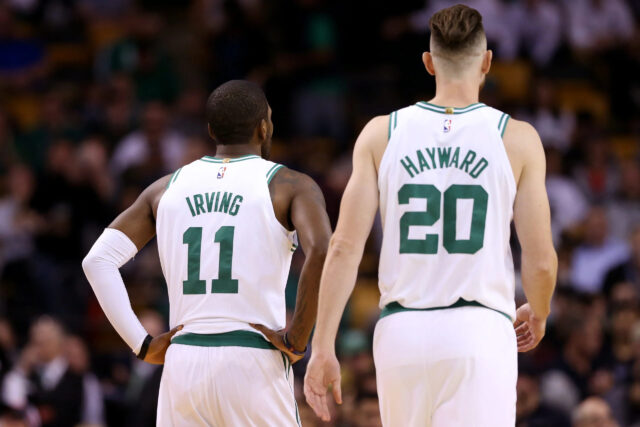 Gordon Hayward and Kyrie Irving Celtics Jerseys Back View Wallpaper