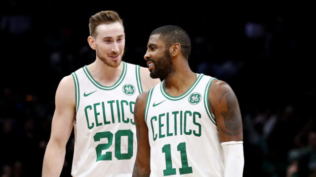 Gordon Hayward and Teammate in Celtics Jerseys on Court Wallpaper
