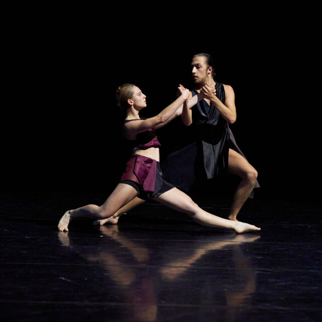 Graceful contemporary dance performance with male and female dancers on stage