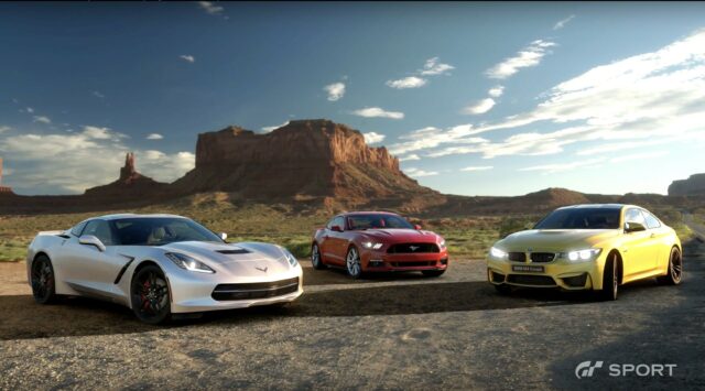 Gran Turismo 7 Scenic Wallpaper With Sport Cars In Desert Landscape