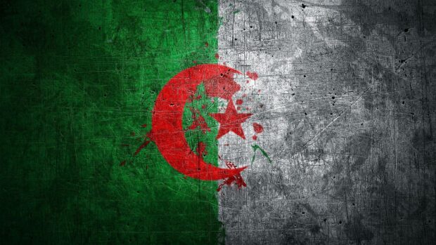The artwork features the Algerian flag with a grunge texture and scratches, HD Desktop Wallpaper