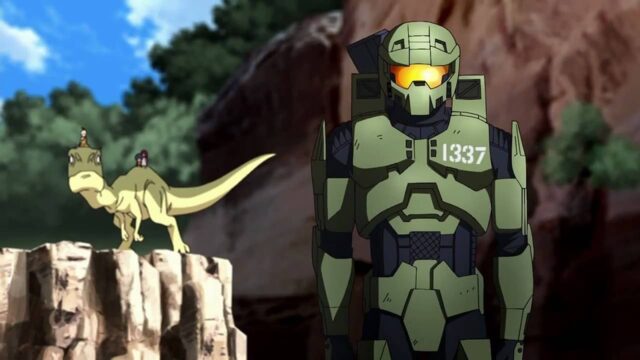 Halo Legends HD Wallpaper Master Chief And Dinosaur Scene