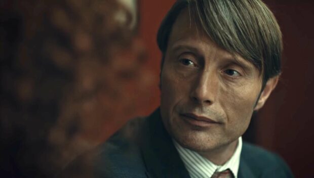 A close up of Hannibal Mads Mikkelsen looking thoughtfully to the side, HD Desktop Wallpaper
