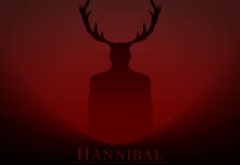 Hannibal TV Series Wallpaper Dark Silhouette with Antlers on Red Background