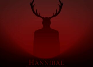 Hannibal TV Series Wallpaper Dark Silhouette with Antlers on Red Background