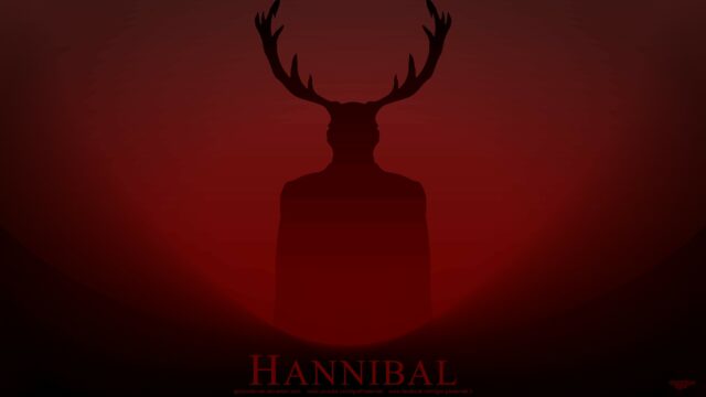 Hannibal TV Series Wallpaper Dark Silhouette with Antlers on Red Background