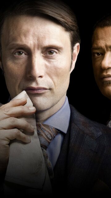 Hannibal TV Series Wallpaper Featuring Main Characters in Intense Close Up
