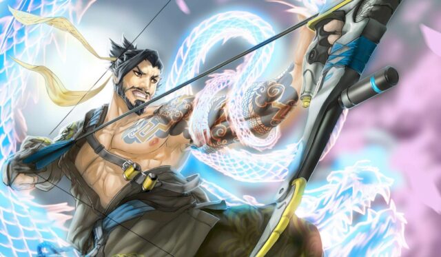 Hanzo Dynamic Archery Action with Dragon Tattoo in Stunning Wallpaper Design