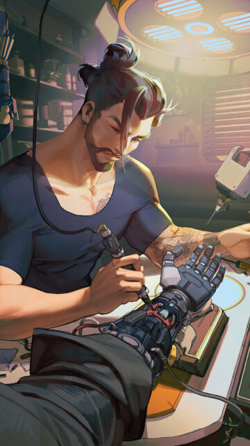 Hanzo Tattoos Cybernetic Arm Repair Scene Hanzo Wallpapers Background