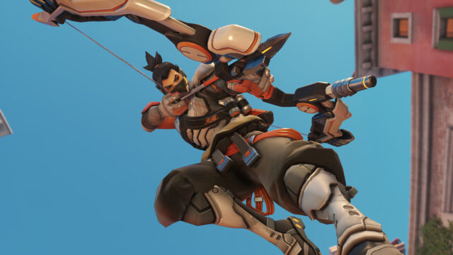 Hanzo Wallpapers Dynamic Action Pose with Bow and Arrow in Overwatch Game