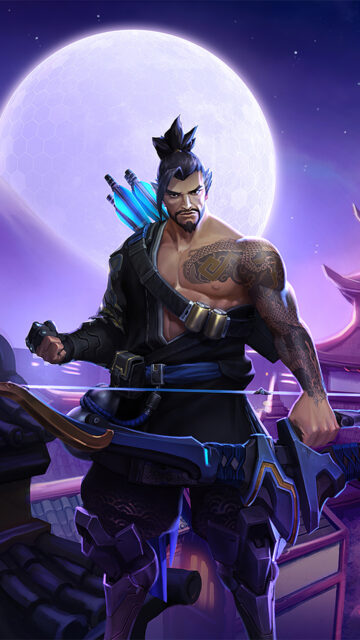Hanzo Wallpapers Stunning Night Archer with Dragon Tattoo and Full Moon Background