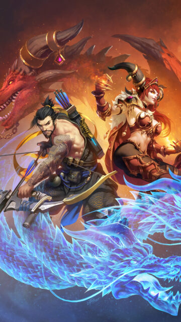Hanzo and Female Warrior with Fire and Ice Dragons Fantasy Hanzo Wallpapers