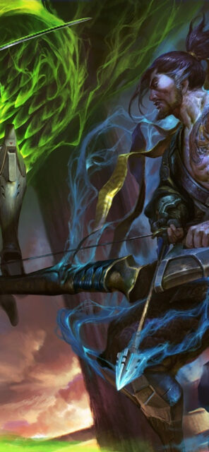 Hanzo warrior with mystical bow and glowing arrow in fantasy battlefield Hanzo Wallpapers